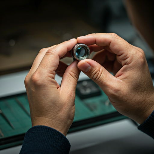 Jeweler using a loupe to inspect diamond facets